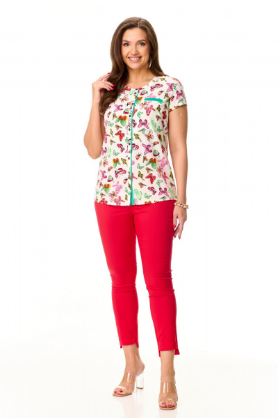 Мультиколор летняя блуза с асимметричным низом Abbi 4041 белый_бабочки - фото 11