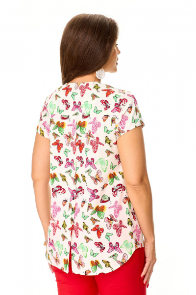 Мультиколор летняя блуза с асимметричным низом Abbi 4041 белый_бабочки - фото 10