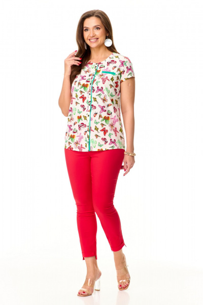 Мультиколор летняя блуза с асимметричным низом Abbi 4041 белый_бабочки - фото 1