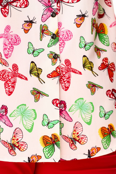 Мультиколор летняя блуза с асимметричным низом Abbi 4041 белый_бабочки - фото 9