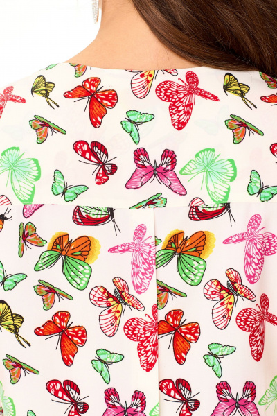 Мультиколор летняя блуза с асимметричным низом Abbi 4041 белый_бабочки - фото 8