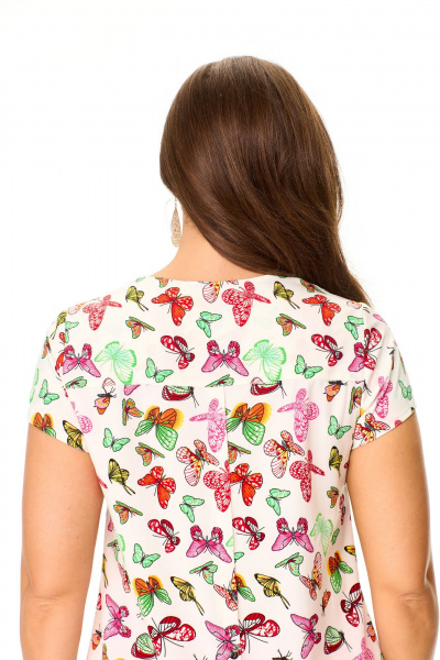 Мультиколор летняя блуза с асимметричным низом Abbi 4041 белый_бабочки - фото 7
