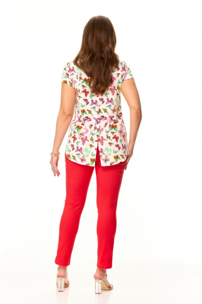 Мультиколор летняя блуза с асимметричным низом Abbi 4041 белый_бабочки - фото 4