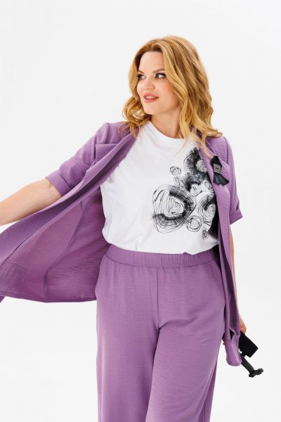 Костюм из костюмного текстиля с асимметричным жакетом и палаццо Michel chic 1379 сирень - фото 8