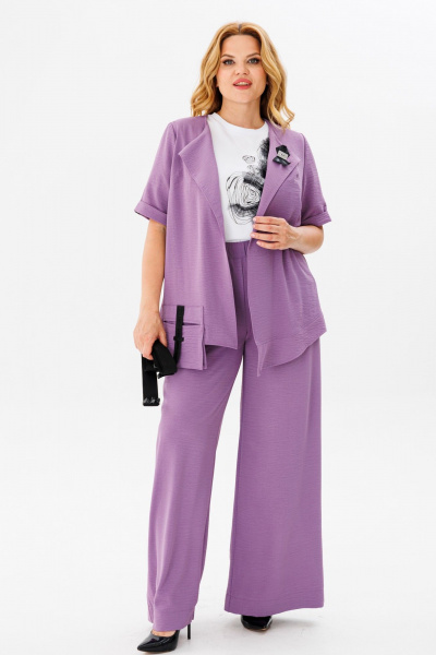 Костюм из костюмного текстиля с асимметричным жакетом и палаццо Michel chic 1379 сирень - фото 4