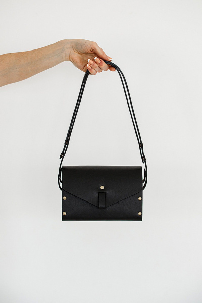Сумка через плечо из натуральной кожи и дерева с съёмным клапаном Because NIKOL- BLACK - фото 2
