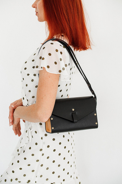 Сумка через плечо из натуральной кожи и дерева с съёмным клапаном Because NIKOL- BLACK - фото 7