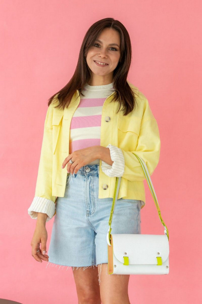 Кожаная сумка через плечо с деревянными вставками, белая Because AELITA_WHITE_NEON - фото 4