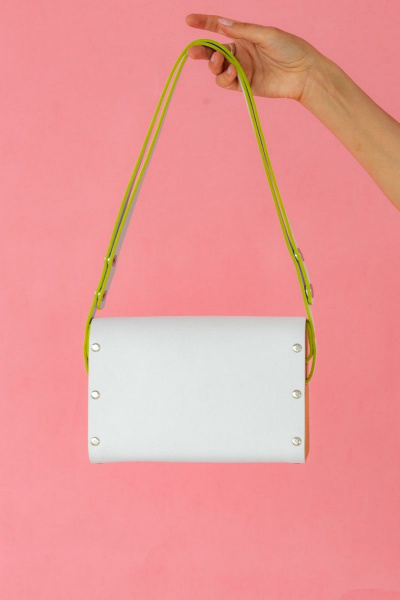 Кожаная сумка с деревянными вставками, белая, неоновая окантовка Because MISHEL_WHITE_NEON - фото 9