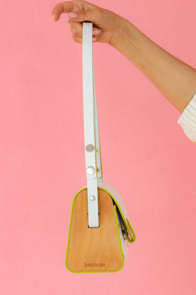 Кожаная сумка с деревянными вставками, белая, неоновая окантовка Because MISHEL_WHITE_NEON - фото 8