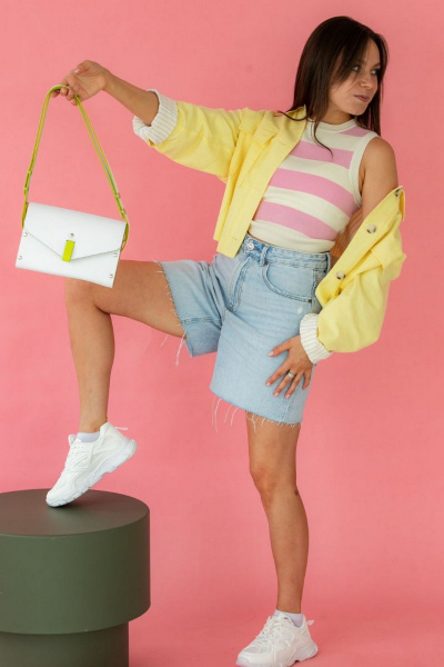 Кожаная сумка с деревянными вставками, белая, неоновая окантовка Because MISHEL_WHITE_NEON - фото 4