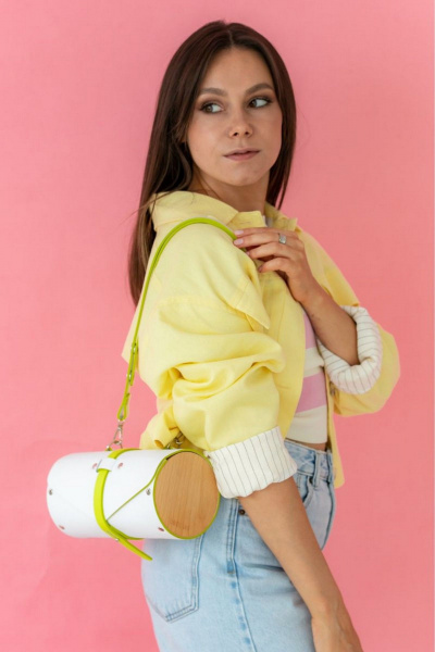 Кожаная сумка через плечо с деревянными вставками, белая Because TUBUS_WHITE_NEON - фото 8