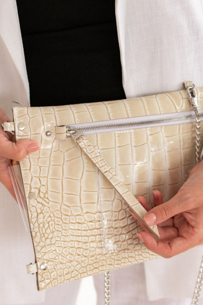 Кожаная сумка через плечо, бежевый, вместительная Because LONG_BEIGE CROCO - фото 8