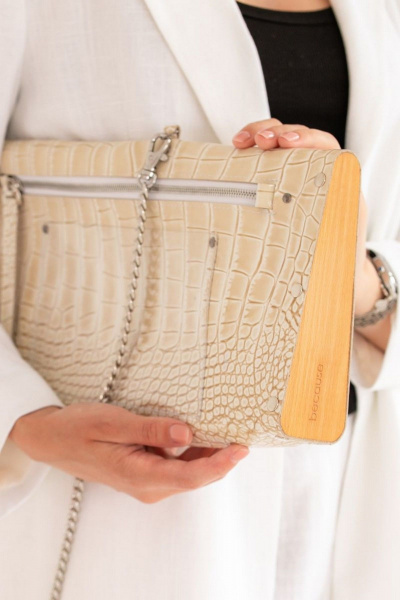 Кожаная сумка через плечо, бежевый, вместительная Because LONG_BEIGE CROCO - фото 2