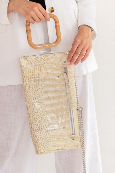 Кожаная сумка через плечо, бежевый, вместительная Because LONG_BEIGE CROCO - фото 1