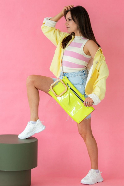 Кожаная сумка через плечо с деревянными вставками, белая Because LONG_NEON - фото 9