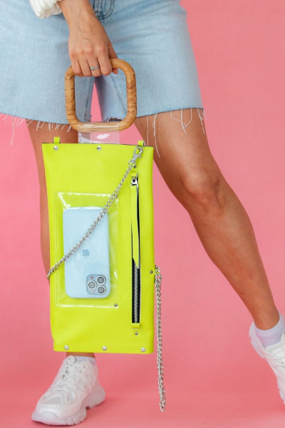 Кожаная сумка через плечо с деревянными вставками, белая Because LONG_NEON - фото 8