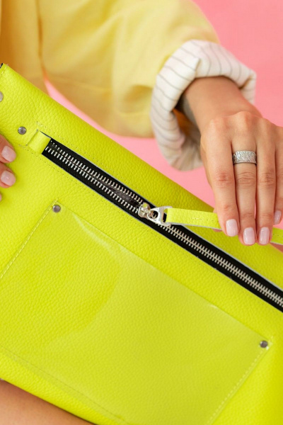 Кожаная сумка через плечо с деревянными вставками, белая Because LONG_NEON - фото 5