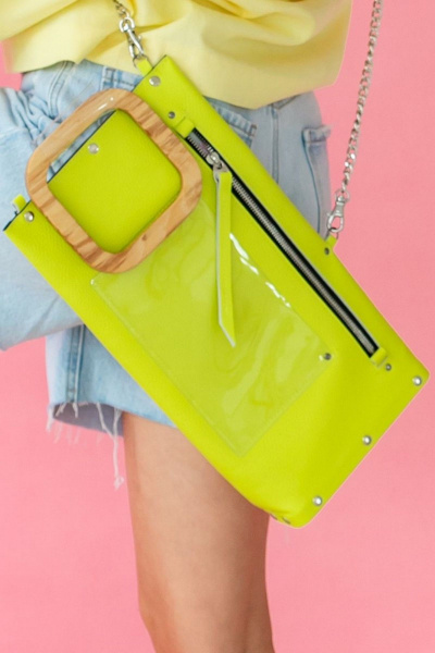 Кожаная сумка через плечо с деревянными вставками, белая Because LONG_NEON - фото 1