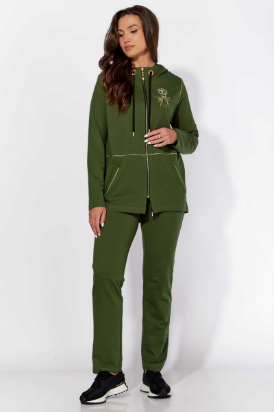 Брюки и ветровка из трикотажа, зеленый, комфортный комплект TAiER 1209-1 олива - фото 2