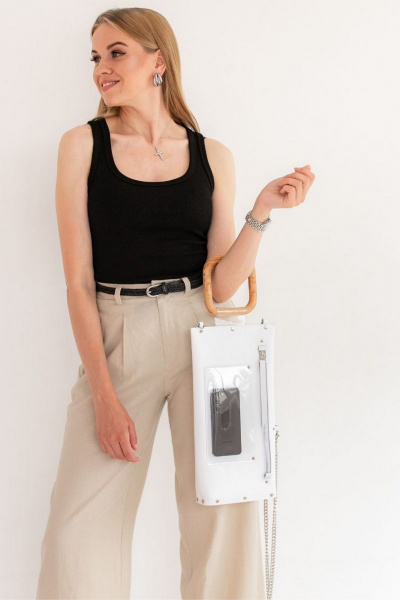 Кожаная сумка через плечо, белая, с деревянными вставками Because LONG_WHITE - фото 8