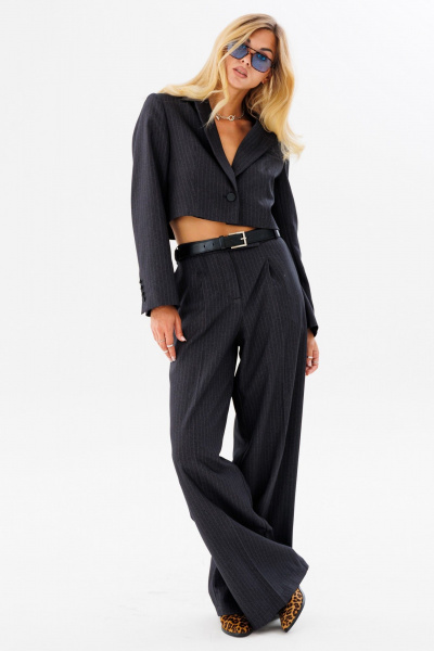 Жакет короткий в полоску из поливискозы для стильных лукоv FAMA 24025 графит_белая_полоска - фото 7