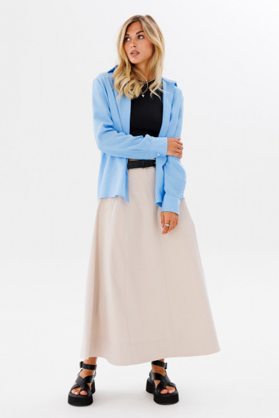 Рубашка классическая голубая из вискозы для офиса и повседневности FAMA 24027 голубой - фото 6