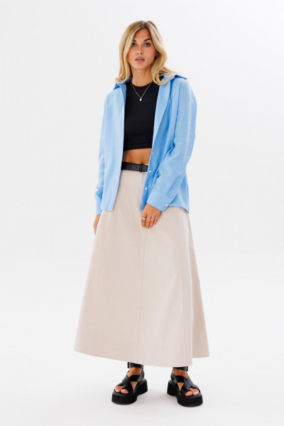 Юбка трапеция длинная из облегченного джинса для комфортных луков FAMA 24029 бежевый - фото 10