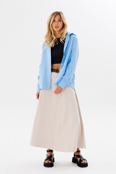 Юбка трапеция длинная из облегченного джинса для комфортных луков FAMA 24029 бежевый - фото 9