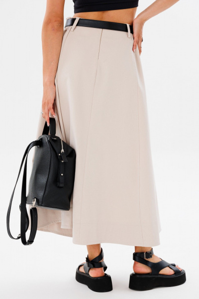 Юбка трапеция длинная из облегченного джинса для комфортных луков FAMA 24029 бежевый - фото 8