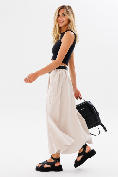 Юбка трапеция длинная из облегченного джинса для комфортных луков FAMA 24029 бежевый - фото 7