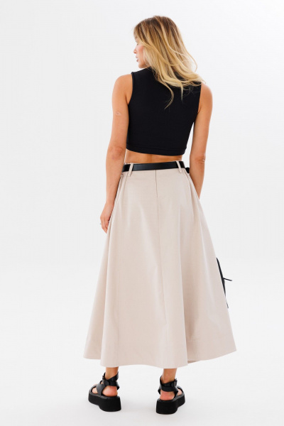 Юбка трапеция длинная из облегченного джинса для комфортных луков FAMA 24029 бежевый - фото 6