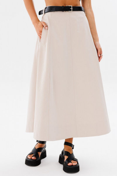 Юбка трапеция длинная из облегченного джинса для комфортных луков FAMA 24029 бежевый - фото 2