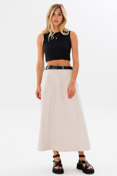 Юбка трапеция длинная из облегченного джинса для комфортных луков FAMA 24029 бежевый - фото 1