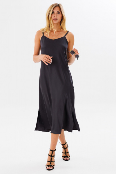 Платье на бретелях комбинация из текстиля для женственного стиля FAMA 24030 темный_графит - фото 7