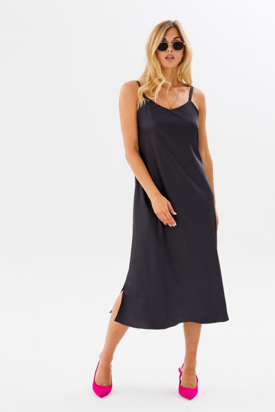 Платье на бретелях комбинация из текстиля для женственного стиля FAMA 24030 темный_графит - фото 2