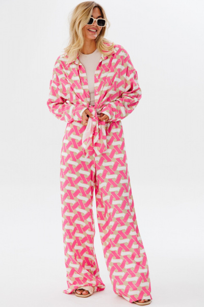 Брюки яркий принт из вискозы для летних образов FAMA 24033 розовый_геометрия - фото 8