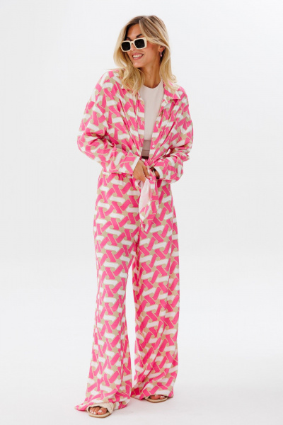 Брюки яркий принт из вискозы для летних образов FAMA 24033 розовый_геометрия - фото 7