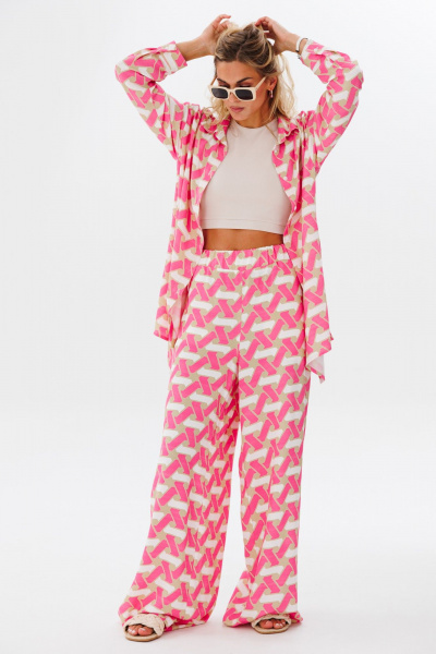 Брюки яркий принт из вискозы для летних образов FAMA 24033 розовый_геометрия - фото 6