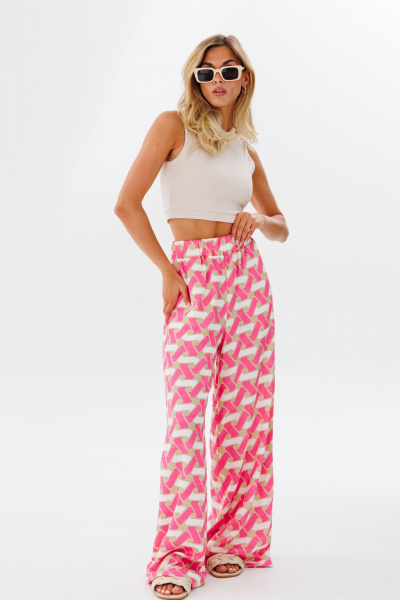 Брюки яркий принт из вискозы для летних образов FAMA 24033 розовый_геометрия - фото 3