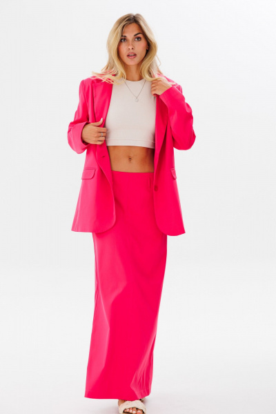 Жакет и юбка комплект на каждый день из текстиля FAMA 240036-2 фуксия - фото 4