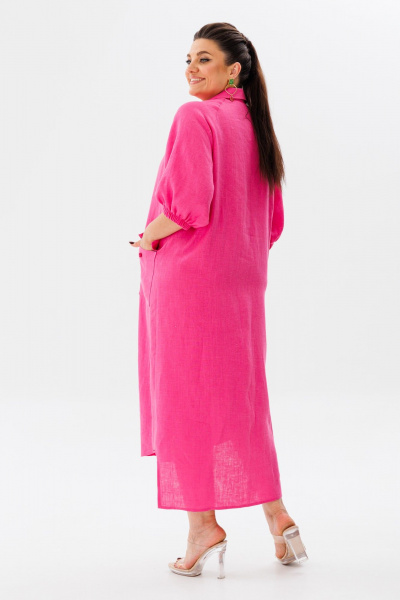 Платье-рубашка из льна с разрезом и ярким цветом Anelli 1456 малиновый - фото 8