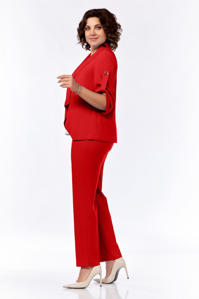Комплект из жакета, брюк и блузы из льна и текстиля Ольга Стиль С-176/1 красный - фото 4