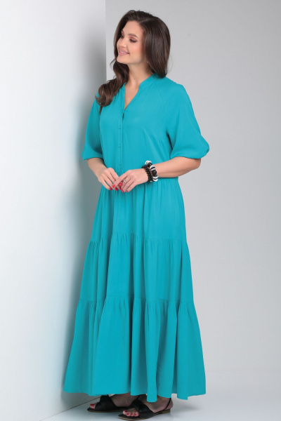 Летнее бирюзовое платье реглан из вискозы с воланами Andina city 8029-1 бирюза - фото 6