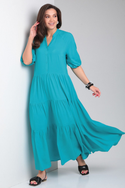 Летнее бирюзовое платье реглан из вискозы с воланами Andina city 8029-1 бирюза - фото 1