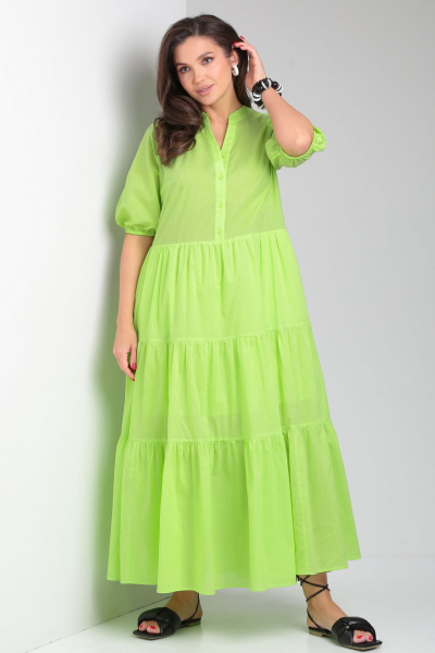 Летнее зеленое платье реглан с подкладкой и воланами Andina city 8029-4 лайм - фото 7