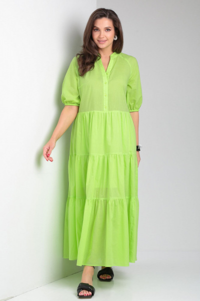 Летнее зеленое платье реглан с подкладкой и воланами Andina city 8029-4 лайм - фото 1