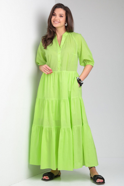 Летнее зеленое платье реглан с подкладкой и воланами Andina city 8029-4 лайм - фото 6