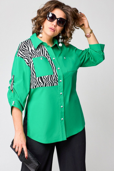Блуза EVA GRANT 7080-1 зелень+принт_зебра - фото 3