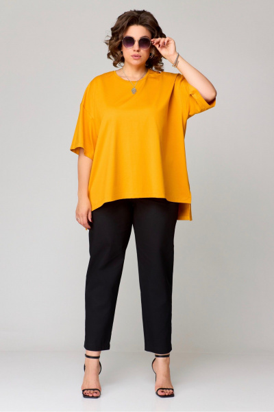 Круглогодичная хлопковая футболка оверсайз Bliss 179 горчица - фото 1